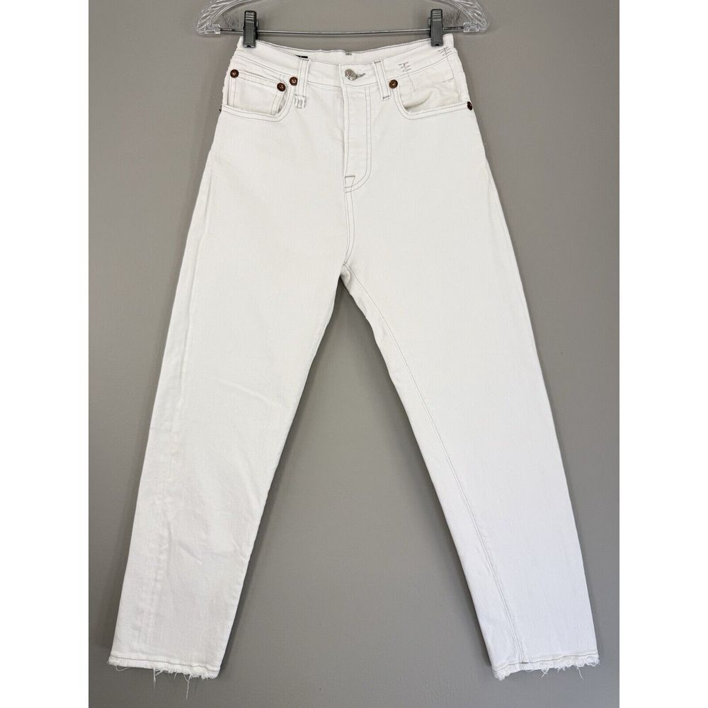 * R13 Shelly Slim Jeans Woman's 24x26 Stretch Twill Distressed Bale White‎